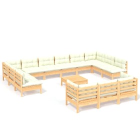 vidaXL 14-tlg. Garten-Lounge-Set mit Creme Kissen Kiefernholz