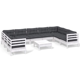 vidaXL 10-tlg. Garten-Lounge-Set mit Kissen Weiß Kiefernholz