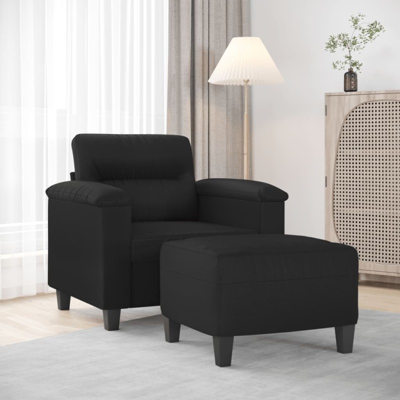 vidaXL Sessel mit Hocker Schwarz 60 cm Kunstleder vidaXL Sessel mit Hocker Schwarz 60 cm Kunstleder