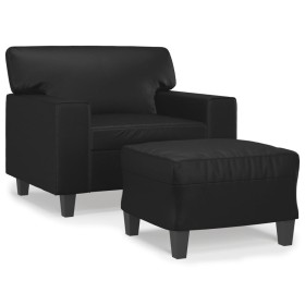 vidaXL Sessel mit Hocker Schwarz 60 cm Kunstleder
