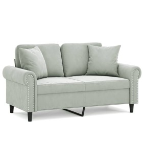 vidaXL 2-Sitzer-Sofa mit Zierkissen Hellgrau 120 cm Samt