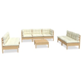 vidaXL 8-tlg. Garten-Lounge-Set mit Creme Kissen Massivholz Kiefer
