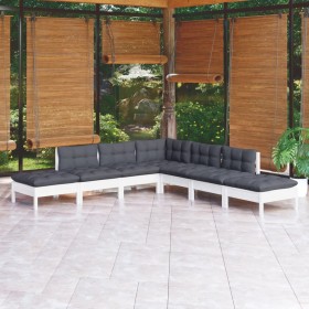 vidaXL 7-tlg. Garten-Lounge-Set mit Kissen Weiß Kiefernholz