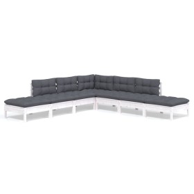 vidaXL 7-tlg. Garten-Lounge-Set mit Kissen Weiß Kiefernholz