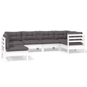 vidaXL 6-tlg. Garten-Lounge-Set mit Kissen Weiß Kiefernholz