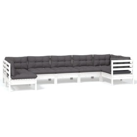 vidaXL 7-tlg. Garten-Lounge-Set mit Kissen Weiß Kiefernholz