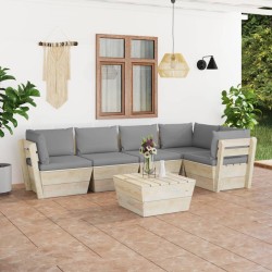 6-tlg. Garten-Sofagarnitur aus Paletten mit Kissen Fichtenholz