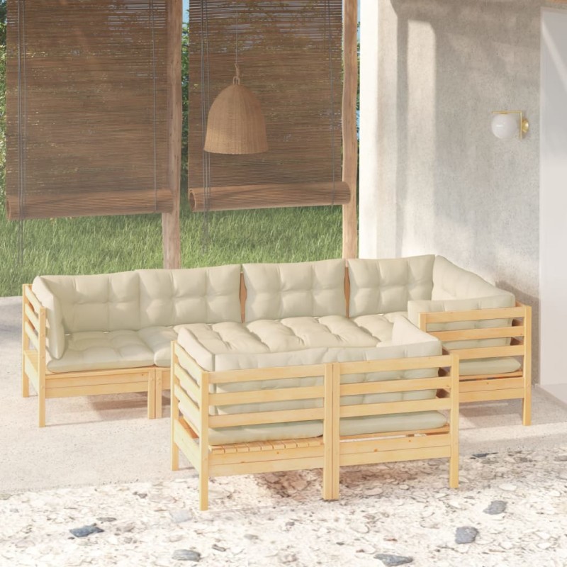 vidaXL 7-tlg. Garten-Lounge-Set mit Creme Kissen Massivholz Kiefer vidaXL 7-tlg. Garten-Lounge-Set mit Creme Kissen Massivholz Kiefer