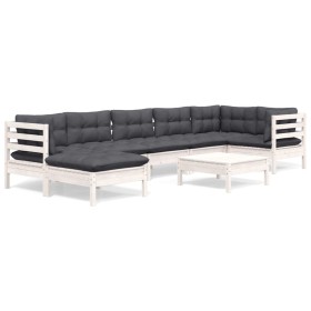 vidaXL 8-tlg. Garten-Lounge-Set mit Kissen Weiß Kiefer Massivholz