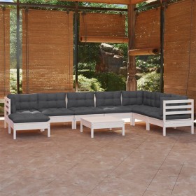 vidaXL 9-tlg. Garten-Lounge-Set mit Kissen Weiß Kiefer Massivholz