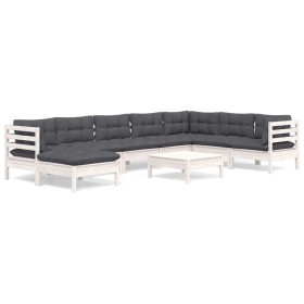 vidaXL 9-tlg. Garten-Lounge-Set mit Kissen Weiß Kiefer Massivholz