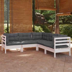 vidaXL 5-tlg. Garten-Lounge-Set mit Kissen Weiß Kiefer Massivholz