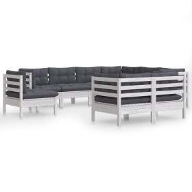 vidaXL 9-tlg. Garten-Lounge-Set mit Kissen Weiß Kiefer Massivholz