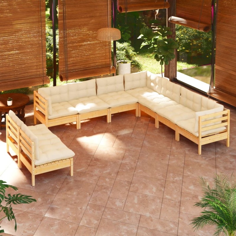 vidaXL 9-tlg. Garten-Lounge-Set mit Creme Kissen Massivholz Kiefer vidaXL 9-tlg. Garten-Lounge-Set mit Creme Kissen Massivholz Kiefer