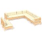 vidaXL 9-tlg. Garten-Lounge-Set mit Creme Kissen Massivholz Kiefer vidaXL 9-tlg. Garten-Lounge-Set mit Creme Kissen Massivholz Kiefer