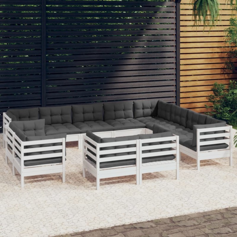 vidaXL 12-tlg. Garten-Lounge-Set mit Kissen Weiß Massivholz Kiefer vidaXL 12-tlg. Garten-Lounge-Set mit Kissen Weiß Massivholz Kiefer