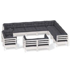 vidaXL 12-tlg. Garten-Lounge-Set mit Kissen Weiß Massivholz Kiefer