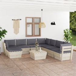 9-tlg. Garten-Sofagarnitur aus Paletten mit Kissen Fichtenholz