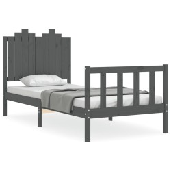 Massivholzbett mit Kopfteil Grau 90x200 cm