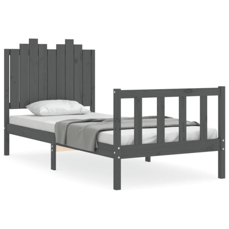 Massivholzbett mit Kopfteil Grau 90x200 cm
