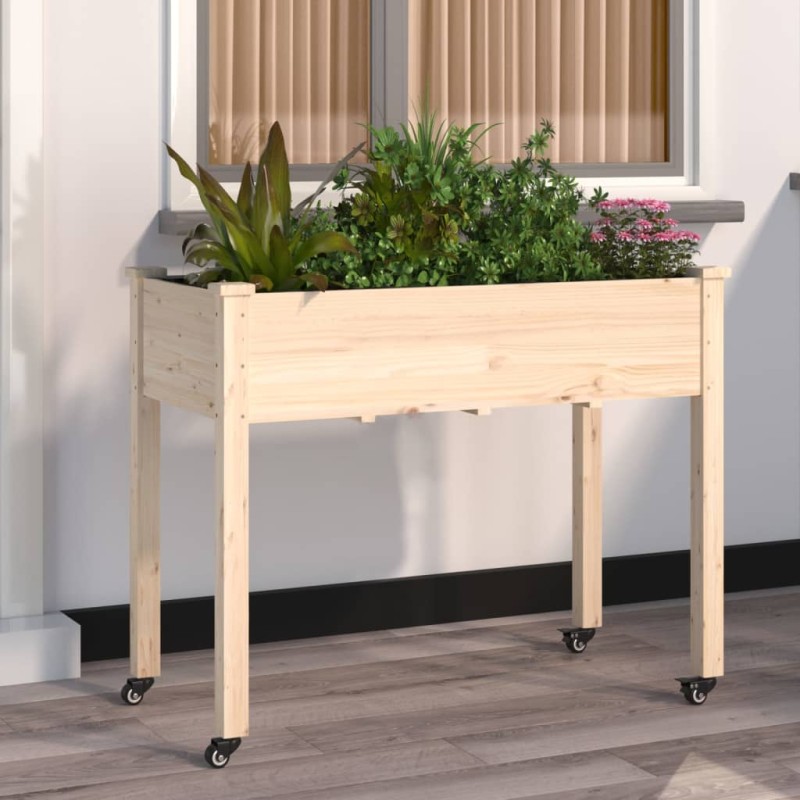 vidaXL Pflanzkübel mit Einsatz und Rollen 118x59x80cm Massivholz Tanne vidaXL Pflanzkübel mit Einsatz und Rollen 118x59x80cm Massivholz Tanne