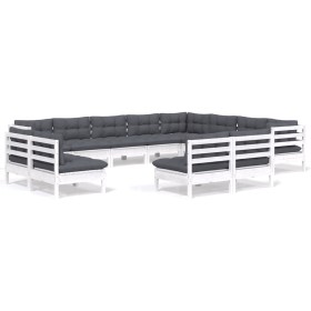 vidaXL 12-tlg. Garten-Lounge-Set mit Kissen Weiß Massivholz Kiefer