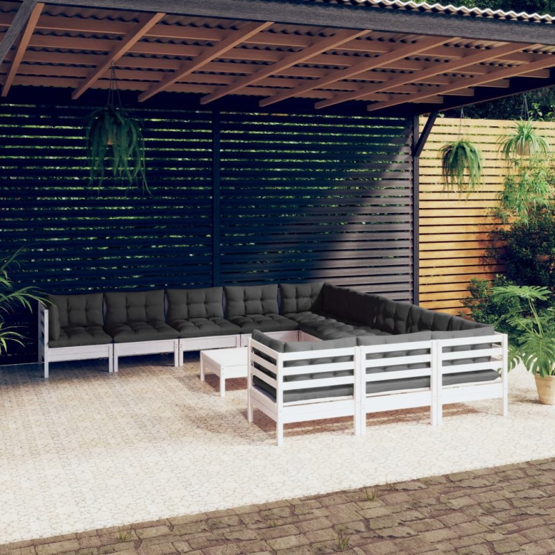 vidaXL 12-tlg. Garten-Lounge-Set mit Kissen Weiß Kiefernholz vidaXL 12-tlg. Garten-Lounge-Set mit Kissen Weiß Kiefernholz