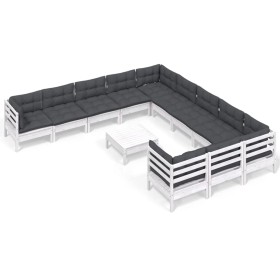 vidaXL 12-tlg. Garten-Lounge-Set mit Kissen Weiß Kiefernholz