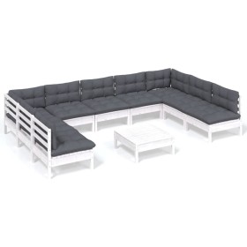 vidaXL 10-tlg. Garten-Lounge-Set mit Kissen Weiß Kiefer Massivholz