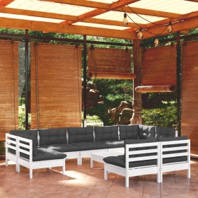 vidaXL 10-tlg. Garten-Lounge-Set mit Kissen Weiß Kiefer Massivholz