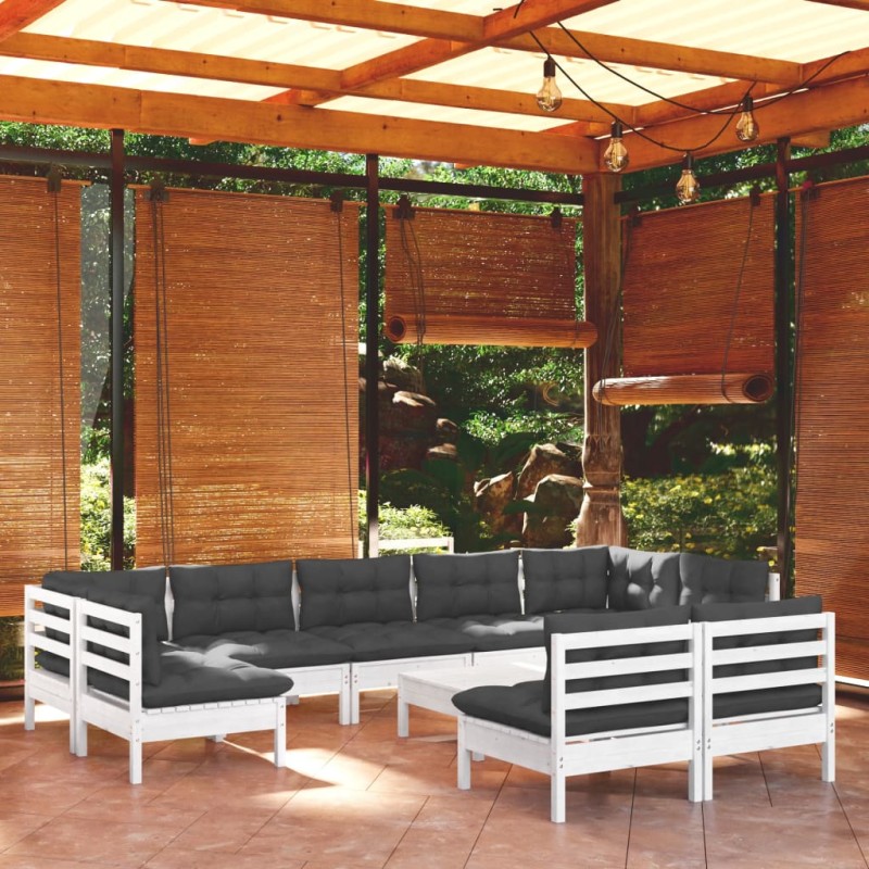 vidaXL 10-tlg. Garten-Lounge-Set mit Kissen Weiß Kiefer Massivholz vidaXL 10-tlg. Garten-Lounge-Set mit Kissen Weiß Kiefer Massivholz