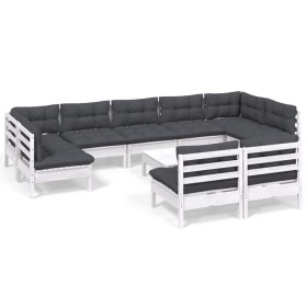 vidaXL 10-tlg. Garten-Lounge-Set mit Kissen Weiß Kiefer Massivholz