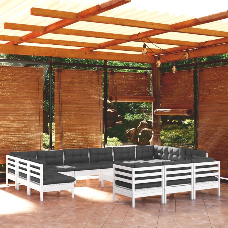 vidaXL 14-tlg. Garten-Lounge-Set mit Kissen Weiß Kiefernholz vidaXL 14-tlg. Garten-Lounge-Set mit Kissen Weiß Kiefernholz