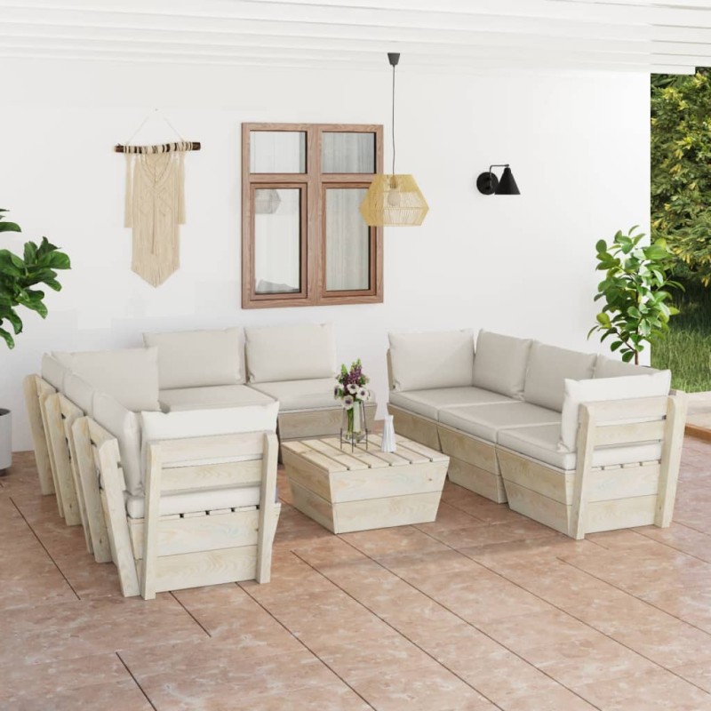 vidaXL 9-tlg. Garten-Sofagarnitur aus Paletten mit Kissen Fichtenholz vidaXL 9-tlg. Garten-Sofagarnitur aus Paletten mit Kissen Fichtenholz