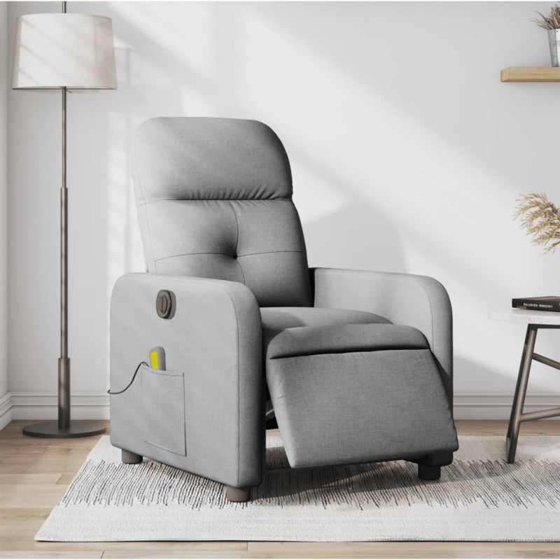 vidaXL Massagesessel Elektrisch Hellgrau Stoff vidaXL Massagesessel Elektrisch Hellgrau Stoff