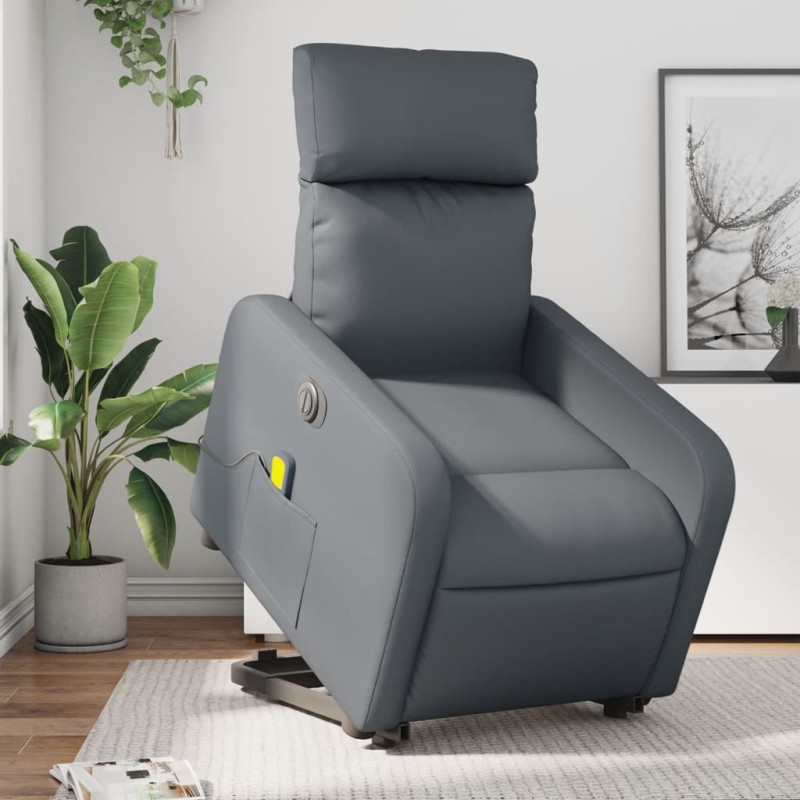 vidaXL Massagesessel mit Aufstehhilfe Elektrisch Grau Kunstleder vidaXL Massagesessel mit Aufstehhilfe Elektrisch Grau Kunstleder