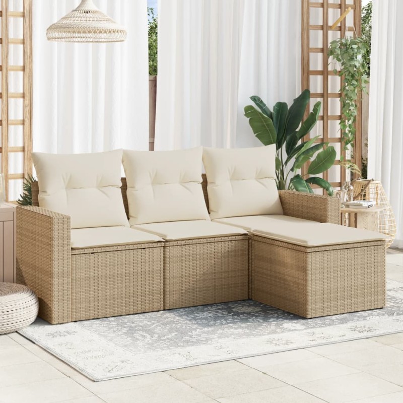 vidaXL 4-tlg. Garten-Sofagarnitur mit Kissen Beige Poly Rattan vidaXL 4-tlg. Garten-Sofagarnitur mit Kissen Beige Poly Rattan
