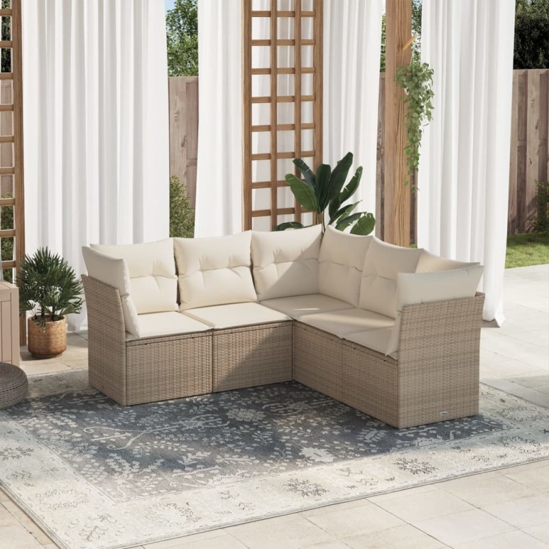 vidaXL 5-tlg. Garten-Sofagarnitur mit Kissen Beige Poly Rattan vidaXL 5-tlg. Garten-Sofagarnitur mit Kissen Beige Poly Rattan