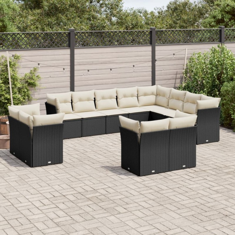 vidaXL 12-tlg. Garten-Sofagarnitur mit Kissen Schwarz Poly Rattan vidaXL 12-tlg. Garten-Sofagarnitur mit Kissen Schwarz Poly Rattan