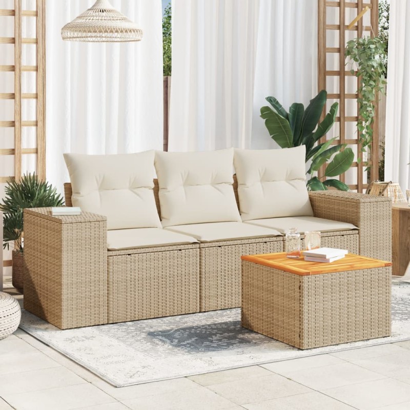 vidaXL 4-tlg. Garten-Sofagarnitur mit Kissen Beige Poly Rattan vidaXL 4-tlg. Garten-Sofagarnitur mit Kissen Beige Poly Rattan