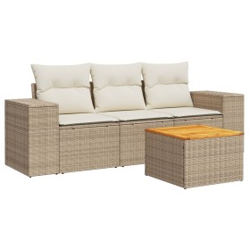 vidaXL 4-tlg. Garten-Sofagarnitur mit Kissen Beige Poly Rattan