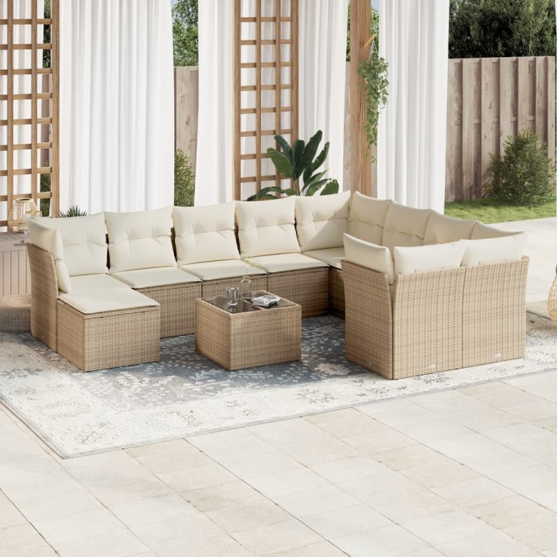 vidaXL 11-tlg. Garten-Sofagarnitur mit Kissen Beige Poly Rattan vidaXL 11-tlg. Garten-Sofagarnitur mit Kissen Beige Poly Rattan