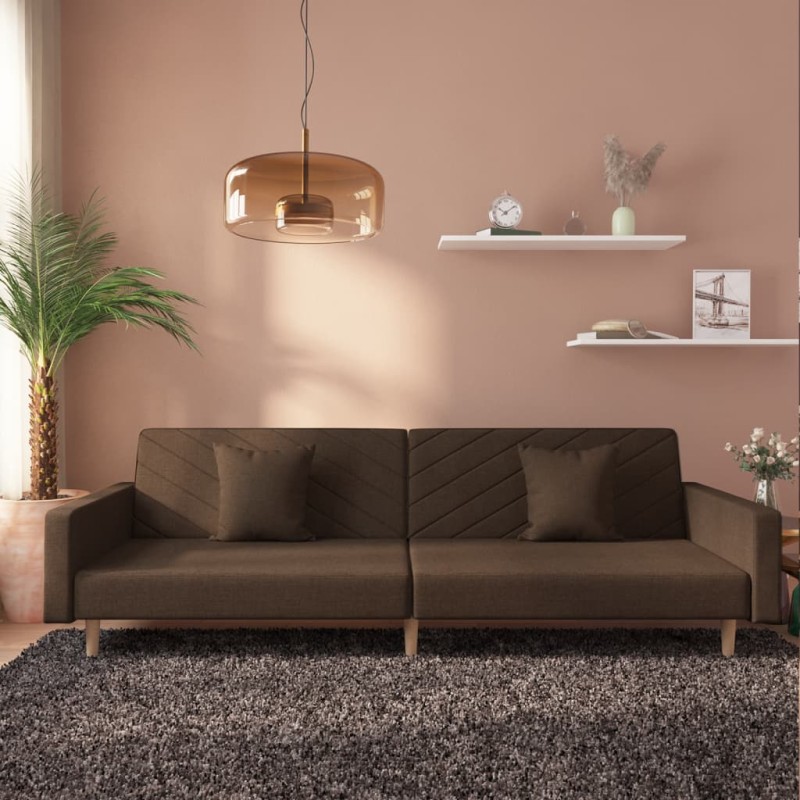 vidaXL Schlafsofa 2-Sitzer mit 2 Kissen Braun Stoff vidaXL Schlafsofa 2-Sitzer mit 2 Kissen Braun Stoff