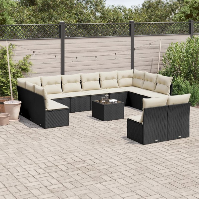 vidaXL 13-tlg. Garten-Sofagarnitur mit Kissen Schwarz Poly Rattan vidaXL 13-tlg. Garten-Sofagarnitur mit Kissen Schwarz Poly Rattan