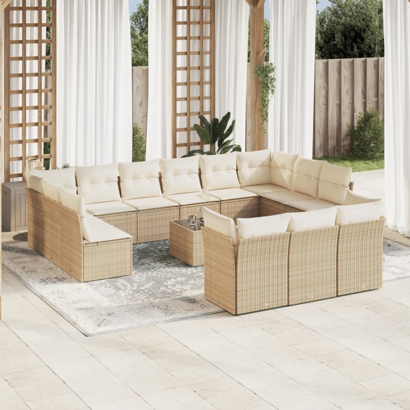 vidaXL 14-tlg. Garten-Sofagarnitur mit Kissen Beige Poly Rattan vidaXL 14-tlg. Garten-Sofagarnitur mit Kissen Beige Poly Rattan