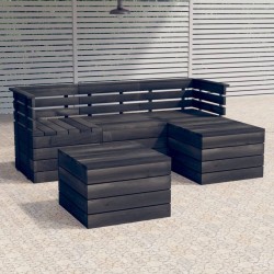 vidaXL 5-tlg. Garten-Sofagarnitur aus Paletten Kiefernholz Dunkelgrau