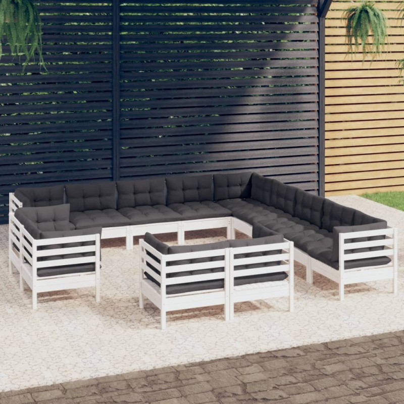 vidaXL 13-tlg. Garten-Lounge-Set mit Kissen Weiß Massivholz Kiefer vidaXL 13-tlg. Garten-Lounge-Set mit Kissen Weiß Massivholz Kiefer