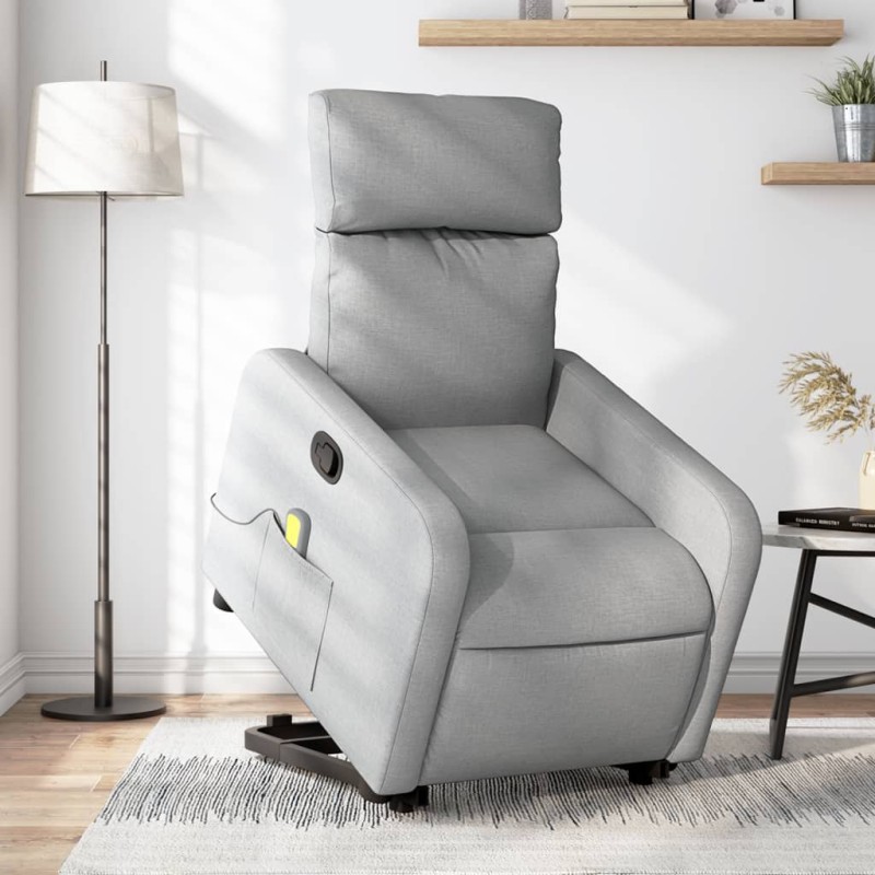 vidaXL Massagesessel mit Aufstehhilfe Hellgrau Stoff vidaXL Massagesessel mit Aufstehhilfe Hellgrau Stoff