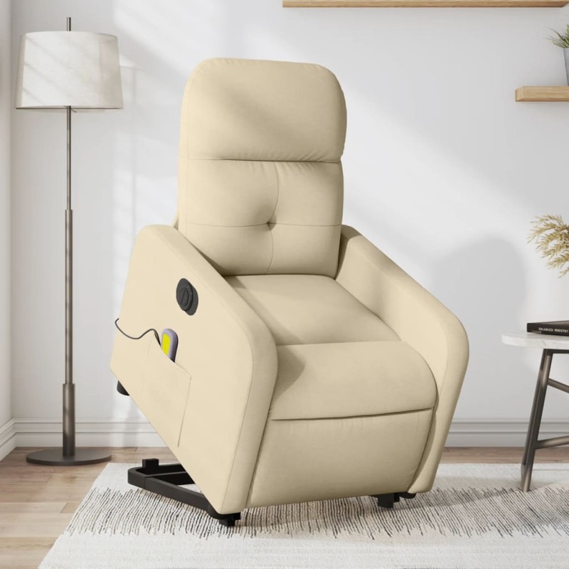 vidaXL Elektrischer Massagesessel mit Aufstehhilfe Creme Stoff vidaXL Elektrischer Massagesessel mit Aufstehhilfe Creme Stoff