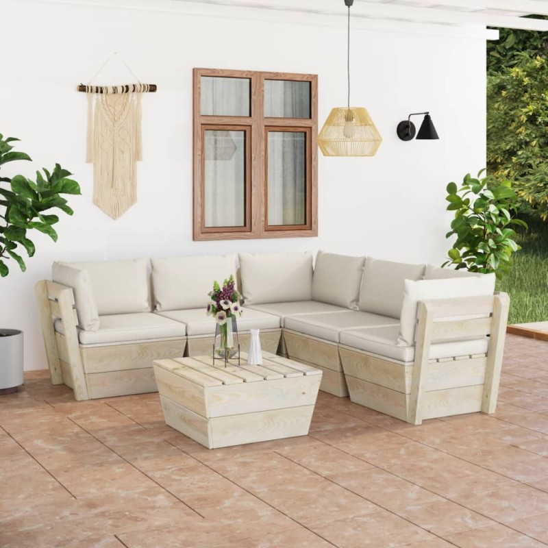 6-tlg. Garten-Sofagarnitur aus Paletten mit Kissen Fichtenholz 6-tlg. Garten-Sofagarnitur aus Paletten mit Kissen Fichtenholz